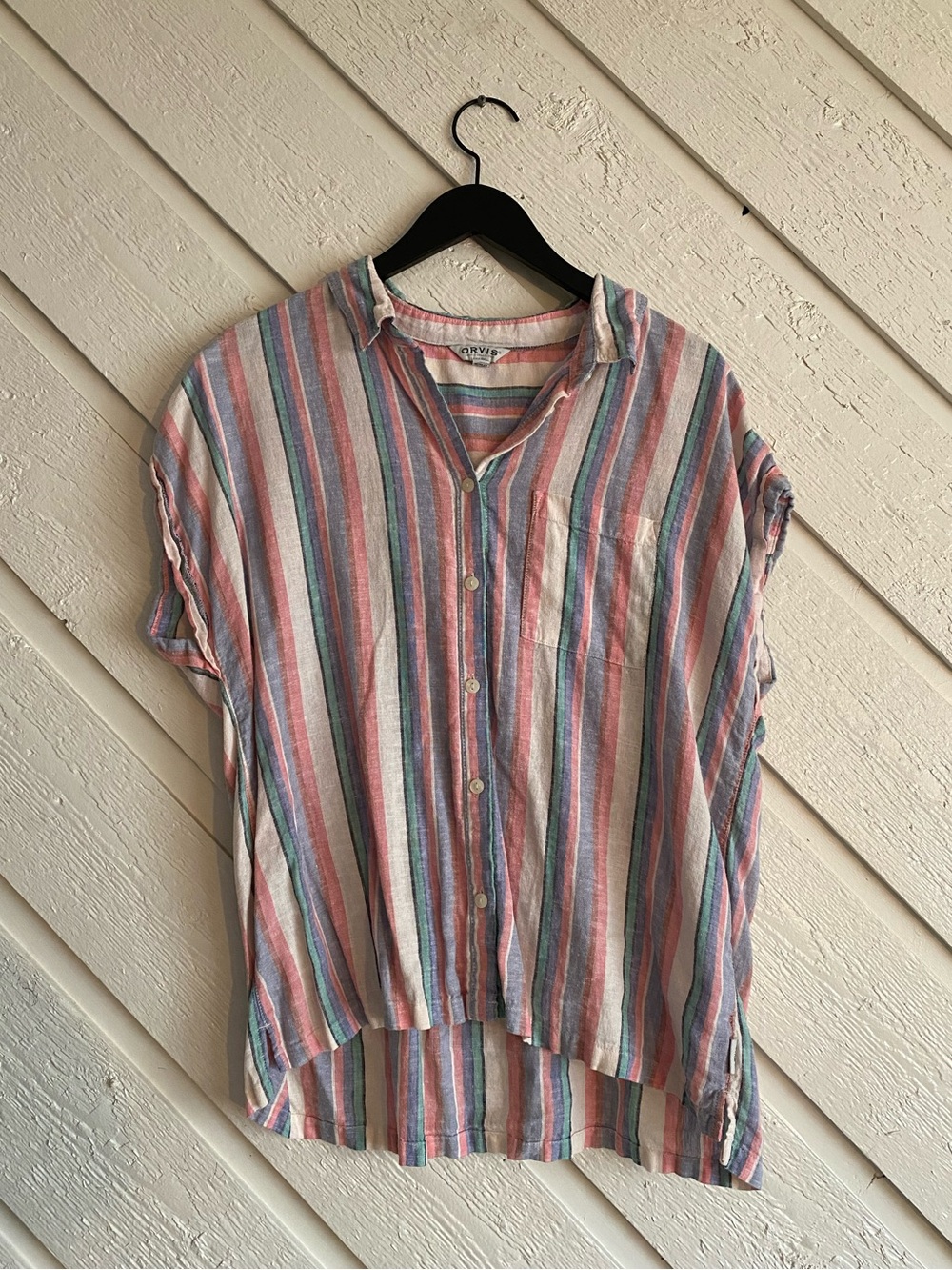 Multicolor Striped Short Sleeve Button Up